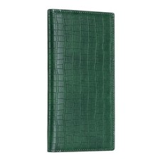 Premium Leather Checkbook Cover - RFID Blocking, Classic Crocodile Pine Green