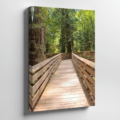 Wooden Pathway Through Lush Green Forest Canvas Wall Art Nature Landscape Print