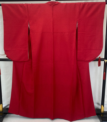 Japanese Vintage Kimono Silk Red Furisode Traditional Authentic Length 62 in