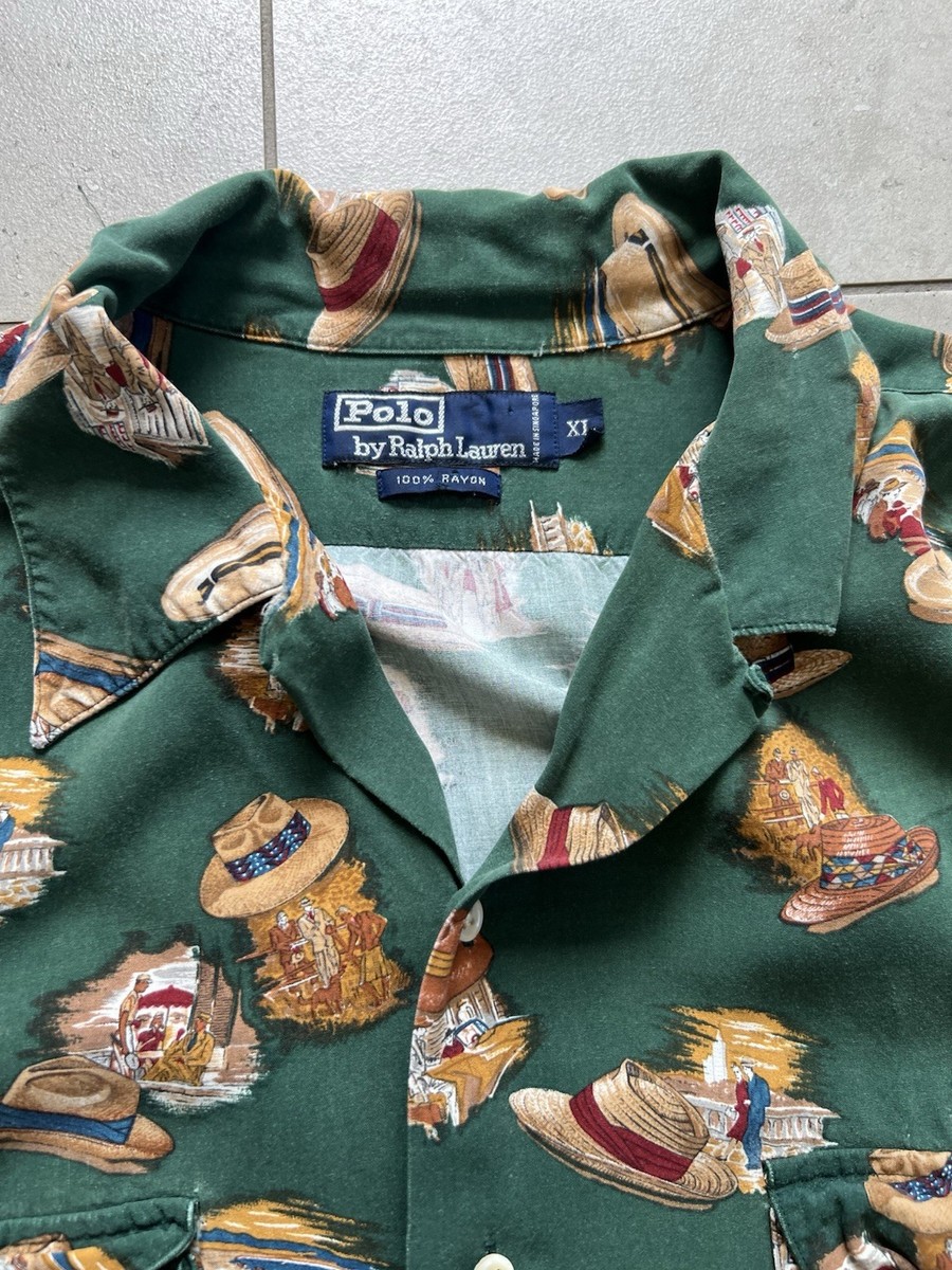 Vintage Polo Ralph Lauren Loop Camp Collar Rayon All Over