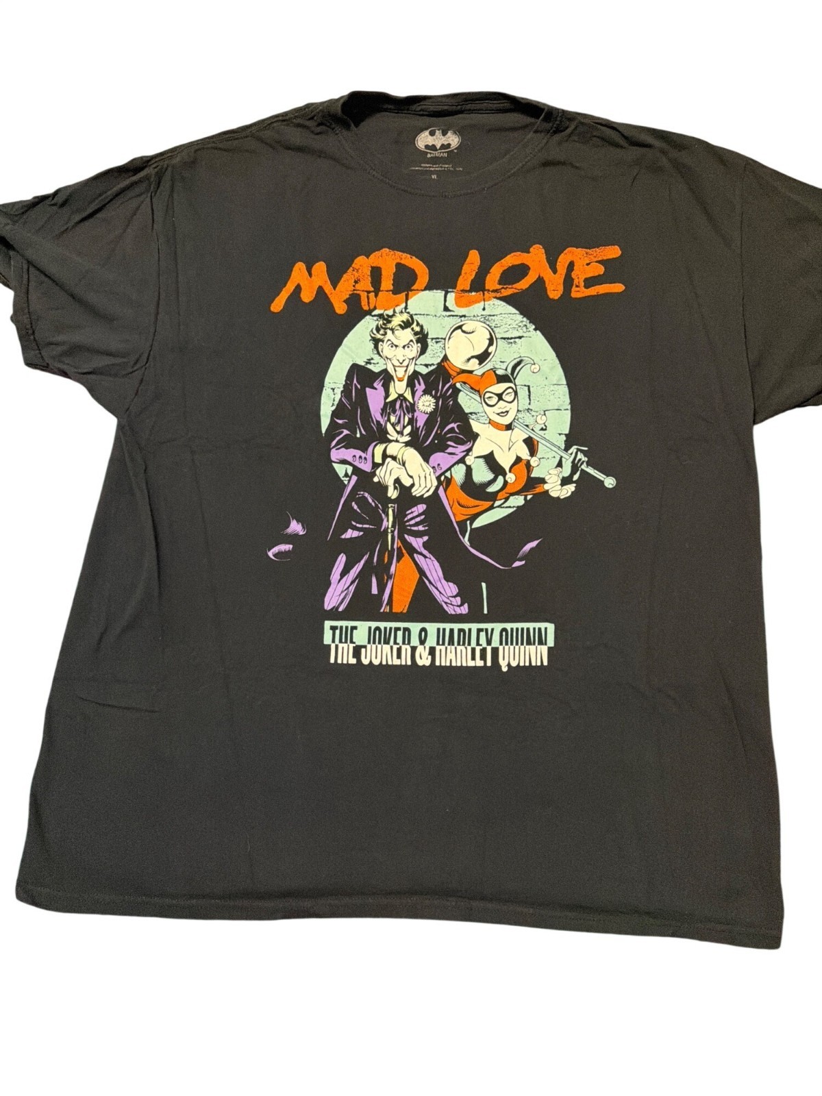 Mad Love Joker Harley Quinn Graphic T Shirt Batman DC Comics Black Cotton Sz XL