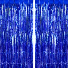 2 Pack Fringe Curtains Foil Shiny Fringe Backdrop Tinsel Door Streamers Blue