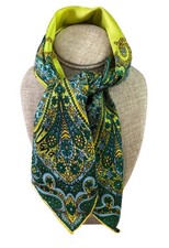 Vintage Vera Neumann Silk Scarf Olive Gold Paisley 22  Square Handrolled Edges