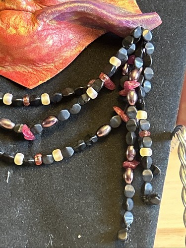 Vintage Buckman Artisanal Necklace Handcrafted Leather And Beads 24” - Picture 5 of 8