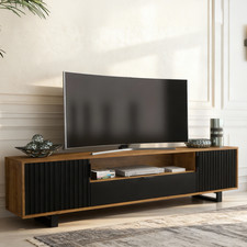 TV Unit Sideboard TV Stand Oak Black Fluted Media Storage Cabinet Stand 200cm