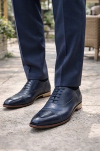 Moretti Black Label Navy Leather Cap Toe Oxford Dress Shoes Size 12 Brogue Moretti Black Label Oxford Brown Leather Brogue Cap Toe Lace  main image 2