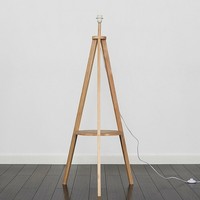 ValueLights Morrigan Natural Wood Tripod Floor Lamp Base with Shelf 130cm Tall 
