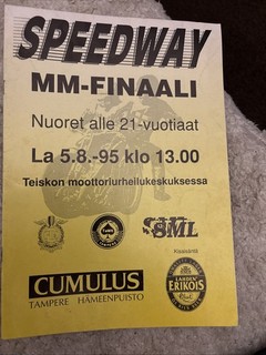 World U21 Champs Final Speedway Programme Tampere Finland 5/8/1995