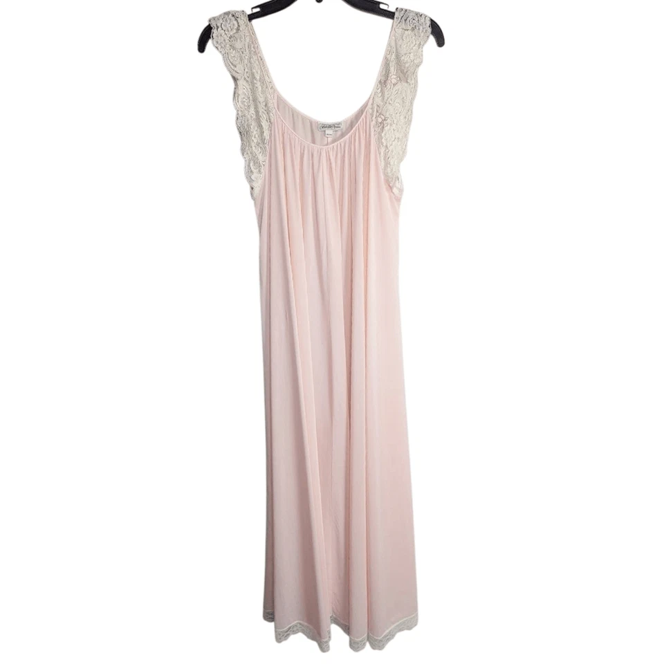 Camisón vintage de nailon transparente de encaje rosa melocotón claro Saks Fifth Ave S Petite Foto 2 de 4