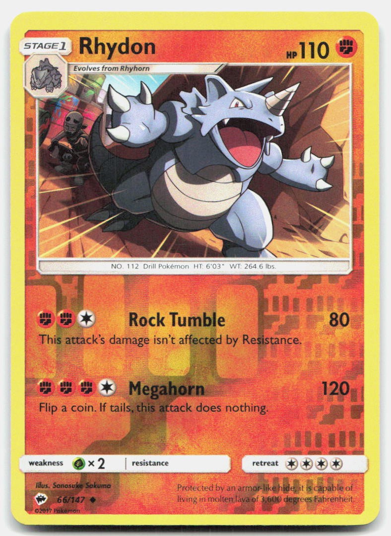 Burning Shadows Rhydon 66/147 NM Pokemon Reverse Holo Uncommon Tcg Card
