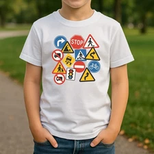 Traffic Road Signs Drivers T Shirt Printed Funny Gift Short Sleeve Kids Tee Top
