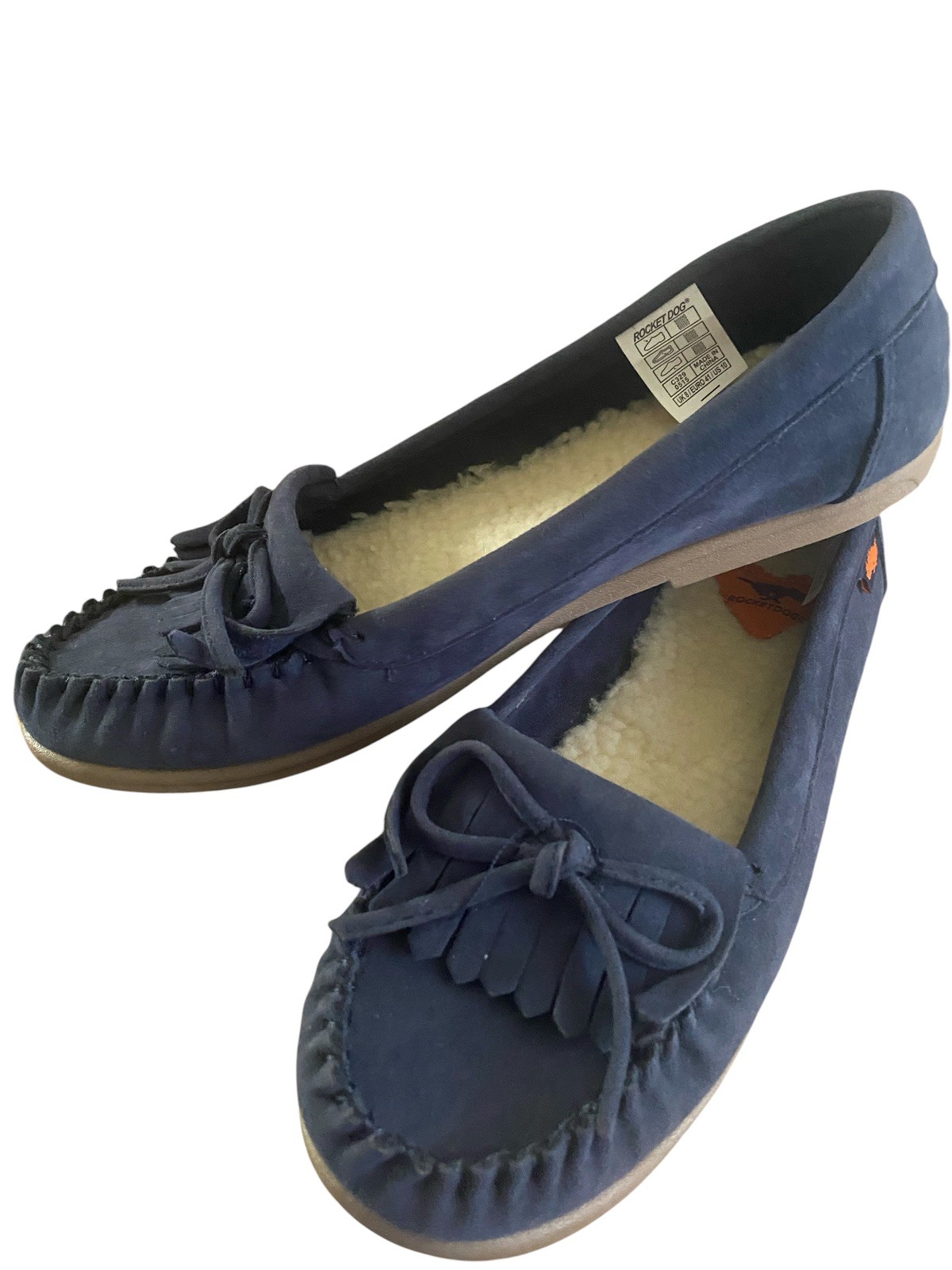 Rocket Dog Navy Cotton Sherpa Insole Moccasin Loafers Slip Ons Women's Size 10