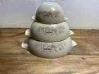 Set Of 3 Vtg Pyrex Forest Fancies Mushroom Cinderella Nesting Bowls 441-443-444