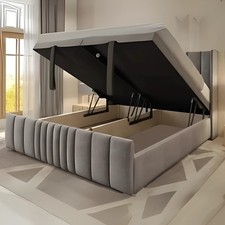 Ottoman Divan Winged Panel Bed Plush Velvet Upholstered Side Lift Storage Double