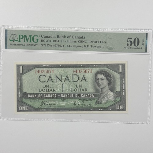 1954 Canada $1 Banknote Devil's Face BC-29a Coyne-Towers PMG 50 EPQ