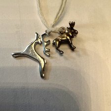 Lot of 2 Silver-Tone Metal Animal Charms/Pendants Moose  Deer Antler