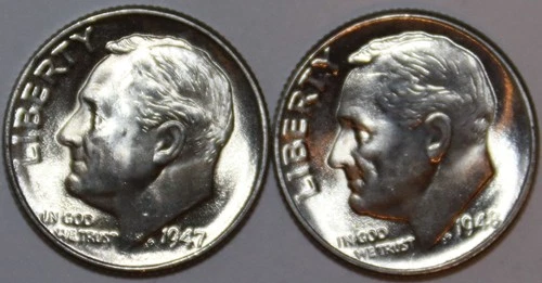 (2) Brilliant Uncirculated Roosevelt Dimes - 1947D 1948D - #9739D FREE SHIPPING