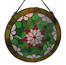Stained Glass Suncatcher Christmas Wreath 12" Round Hanging Window Decor READ