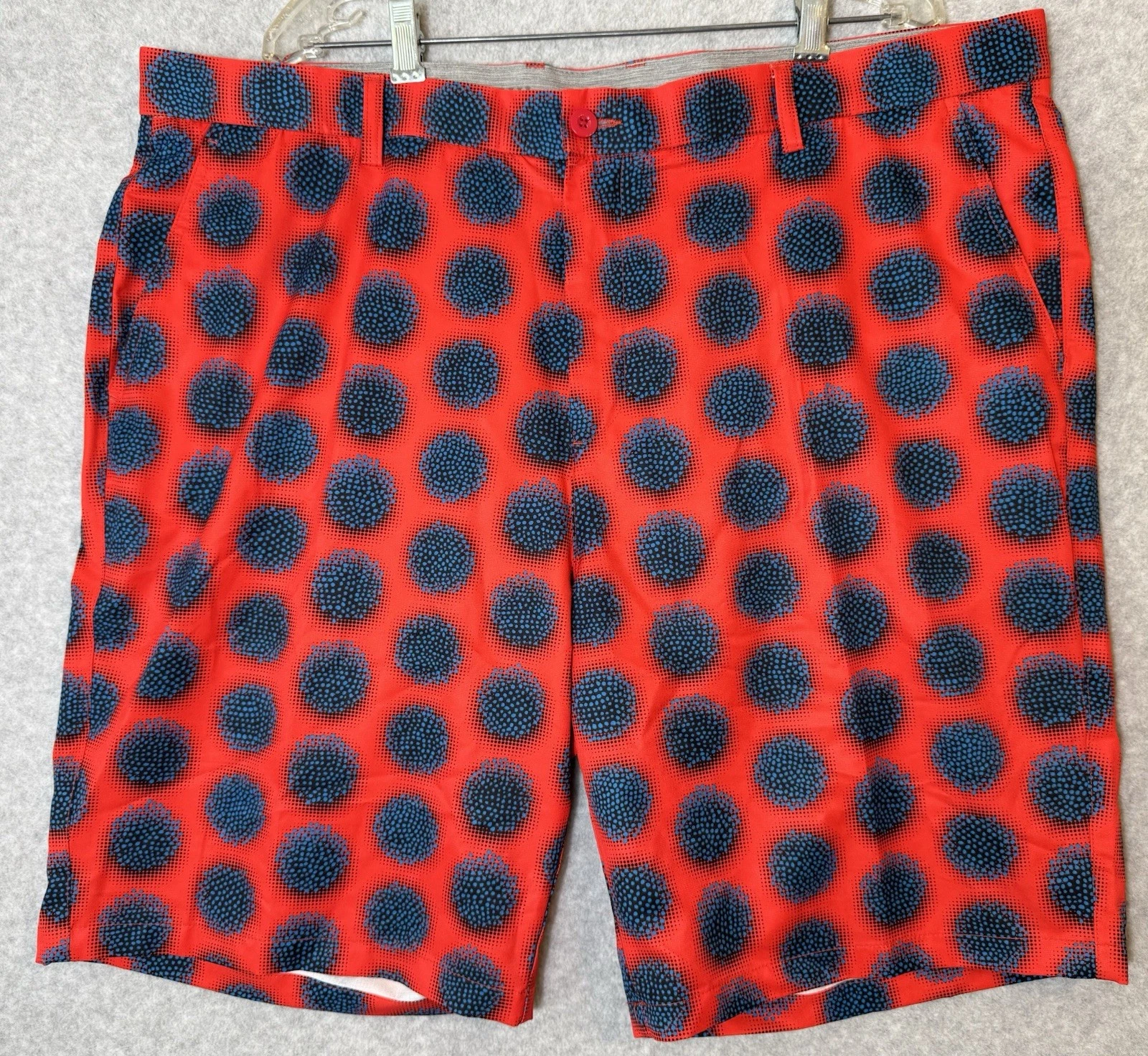 HRESKI Shorts Mens 42 Performance Golf Stretch Red Blue Polka Dot Patriotic USA