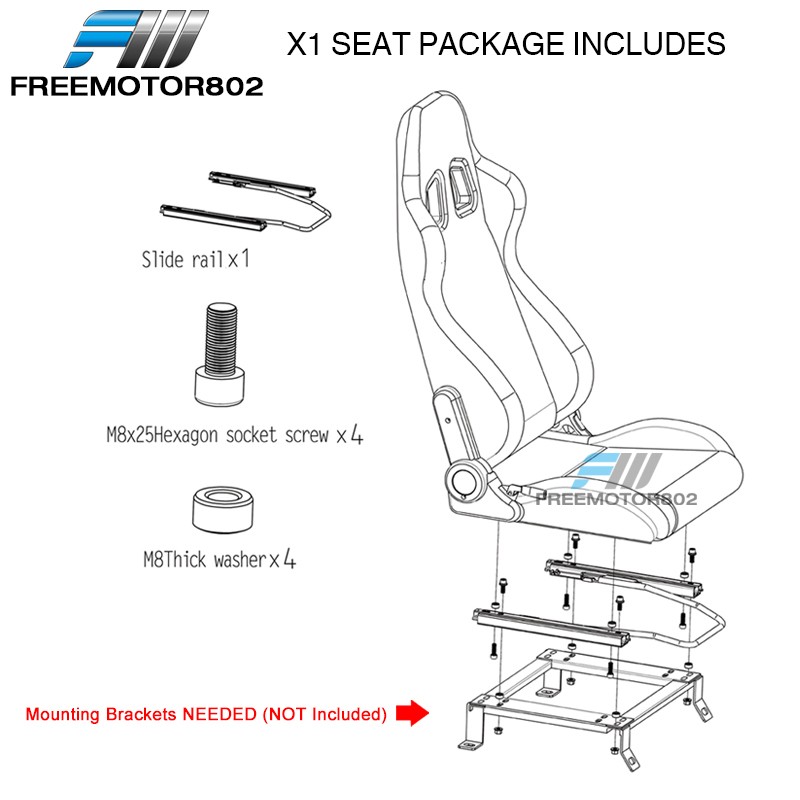 Adjustable Universal Racing Seat Honeycomb Black PU Leather & Dual Slider x2