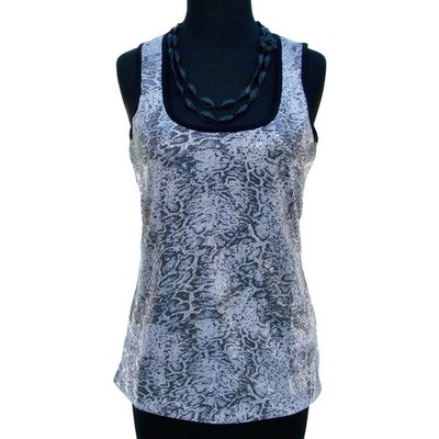 Cache Black Reptile Clear Sequin Encrusted Cami Top Lined Tee Shirt Back $88 NWT