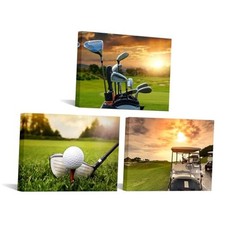 3 Piece Sports Canvas Wall Art Golf Course Scenery Sunset Framed Print