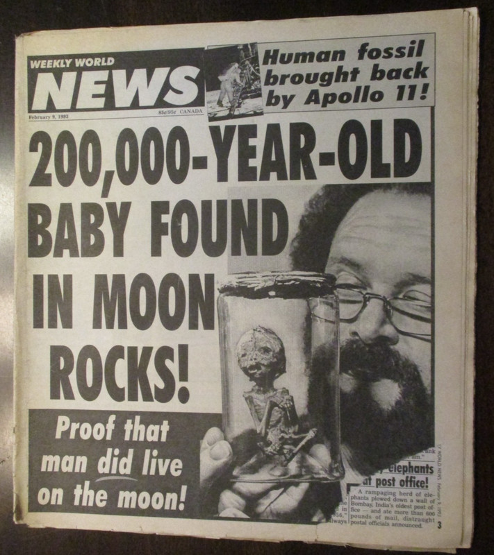WEEKLY WORLD NEWS MAGAZINE FEBRUARY 1993 200,000 YEAR-OLD BABY FOUND MOON ROCKS