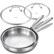 DELARLO Tri-Ply Stainless Steel 10.5" & 12.5" Frying Pan Set, Induction Cookware