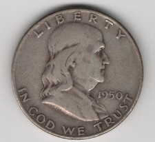 1950 D FRANKLIN HALF DOLLAR 90% SILVER DENVER MINT .50¢ UNITED STATES OF AMERICA