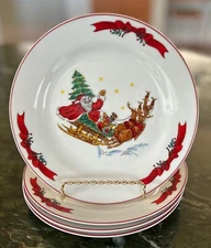 Set 4 Salad/Dessert Plates The Cellar Santa Sleigh Christmas Porcelain Macy's 
