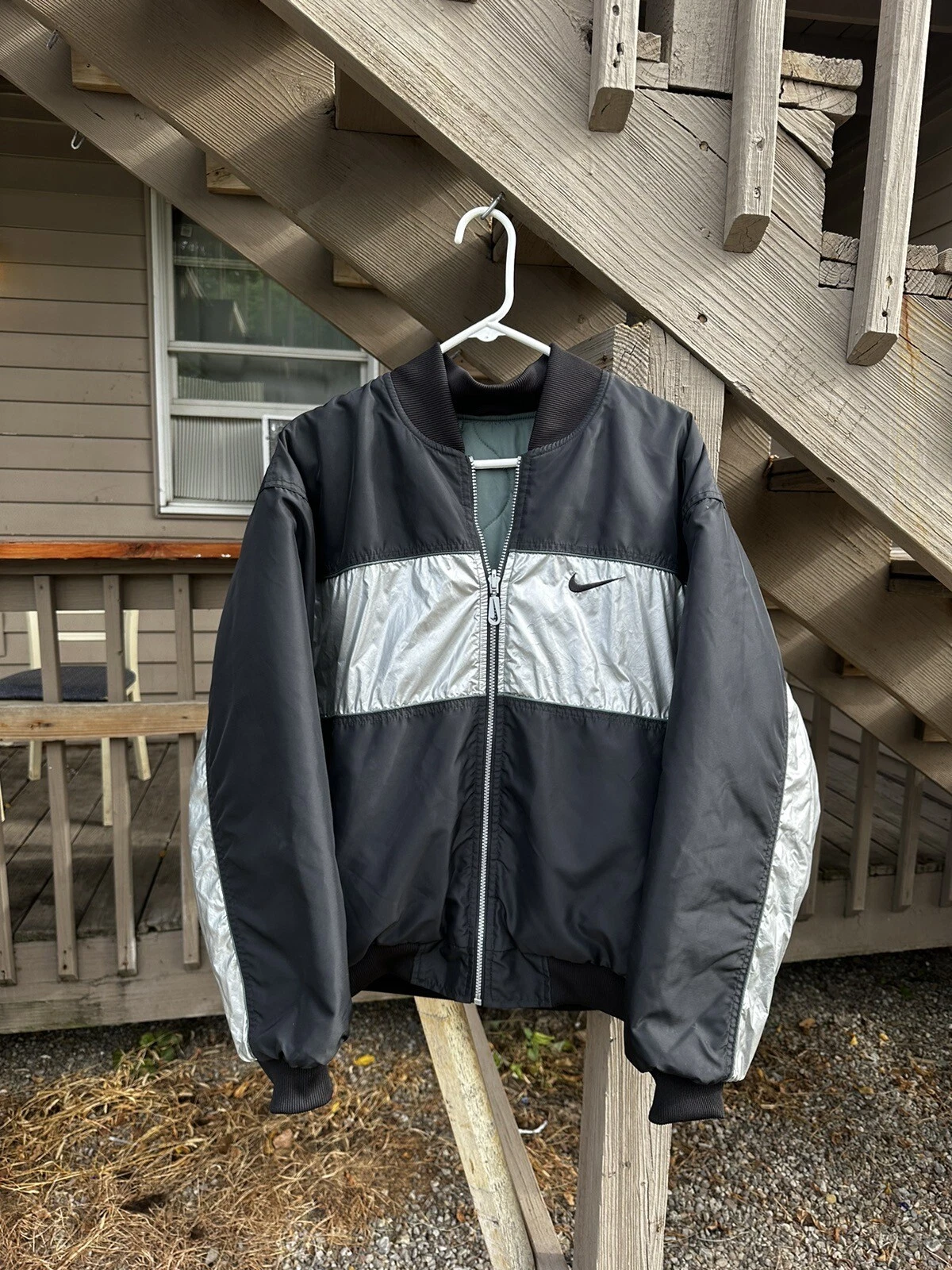Vintage 90s Nike Reversible Bomber Puffer Jacket Perfect White Tag Size-L