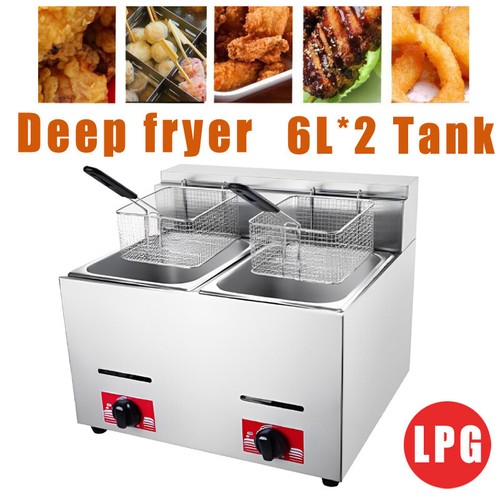 LPG 6L*2 Double Tank Commercial Gas Fryer Stainless Steel Catering Frying Tool - Picture 2 of 9