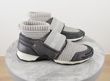 CHANEL Size 39.5 Gray Graphite Silver Glitter Socks Stretch Fabric Sneakers