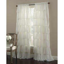 Two 2 Gypsy Ruffled Sheer Curtain Panels, Cream, 60" wide by 63"long