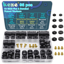 Faucet Washers Assorted Kit - 96 PCS 10 Sizes w Brass Bibb Screws Rubber Washers