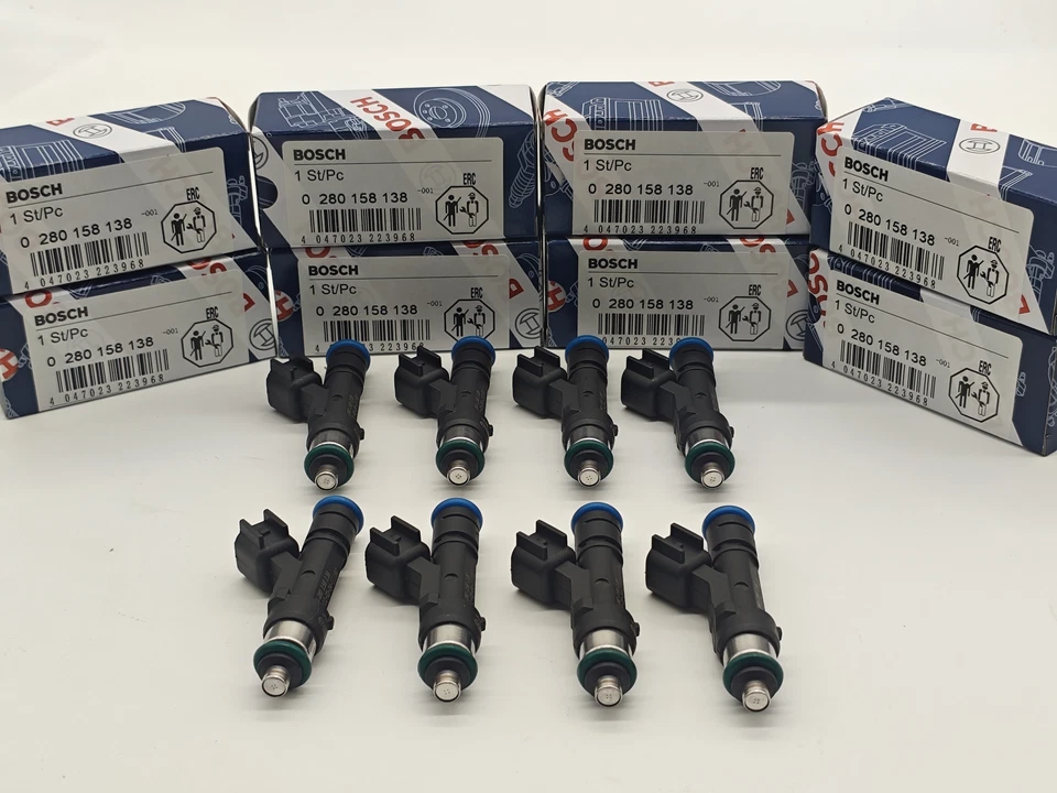 8PCS Original BOSCH Fuel Injectors OEM 0280158138 for 2007-2009 Ford F-150 5.4L Foto 3 de 4
