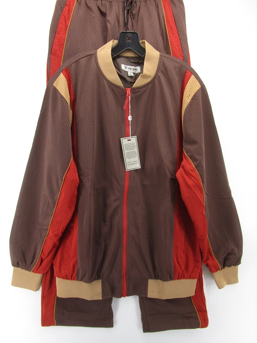 Stacy Adams Tracksuit Men Large Brown Warm Up Piece Mesh Jacket Pants NEW