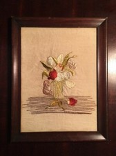 Beautiful midcentury modern floral bouquet needlepoint embroidery