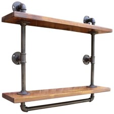 Industrial Style Wall Shelving Unit Rustic Wood Cast Metal Small Display Rack UK