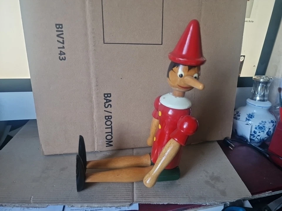 pinocchio Articulé en bois Ancien  37 Cm - Photo 3/4