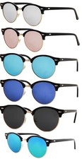 Classic Semi-Rimless Half Frame Round Mirrored Lens Sunglasses