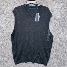 Perry Ellis Sweater Vest Mens XL X Large Gray Sleeveless Pullover Textured