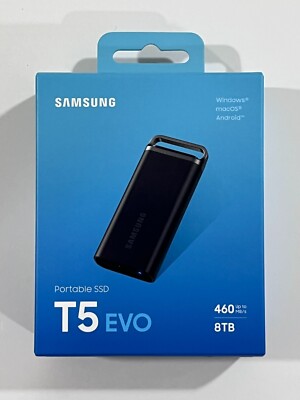 New Samsung T5 EVO 8TB Black USB 3.2 Gen 1 Portable External SSD MU-PH8T0S/AM