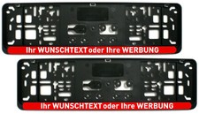2x Kennzeichenhalter KURZ 46 cm Leiste ROT MIT WUNSCHTEXT Nummernschildhalter