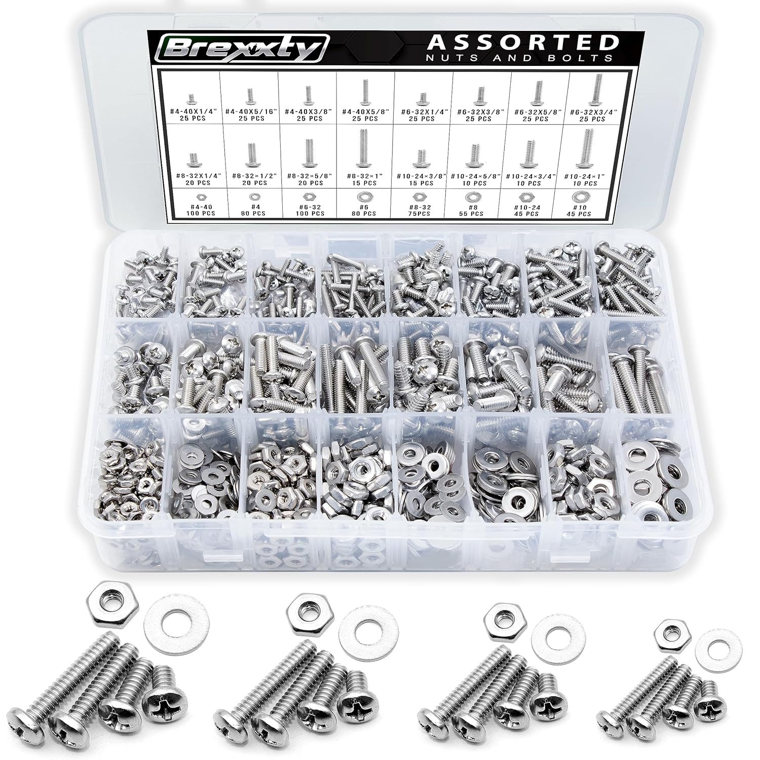 900Pcs Nuts Bolts Assortment Kit Phillips Pan Head #4-40 #6-32 #8-32 #10-24