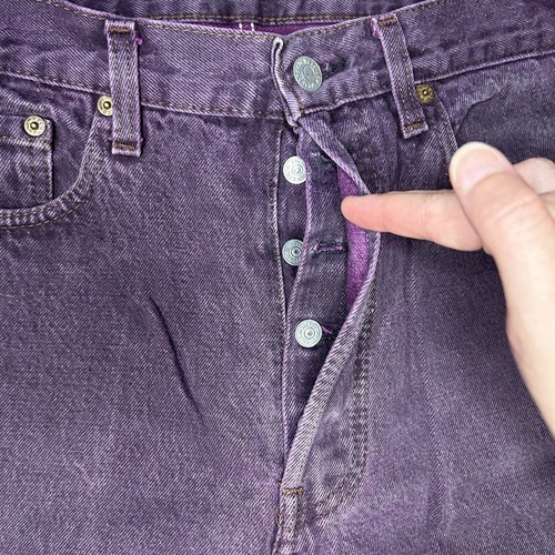 Vintage 80s Levis 501 Jeans Mens Size 34x34 (34x30) Purple Dyed Denim USA Made - Picture 7 of 10