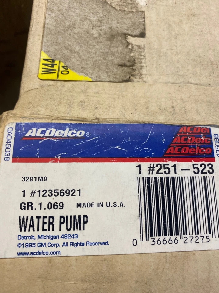 Bomba de agua Acdelco GM OEM Dodge Plymouth Chrysler Mitsubishi 2.5 3.0 87-00 Nuevo de Lote Antiguo Foto 4 de 4