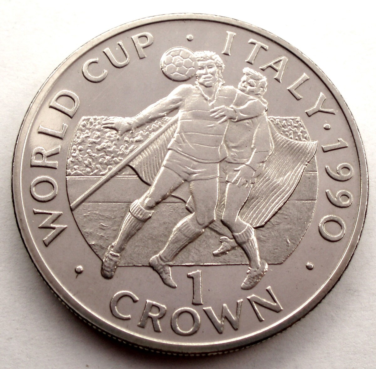 GIBRALTAR 1 CROWN 1990 UNC KM#36 Italy FIFA World Cup, Scarce