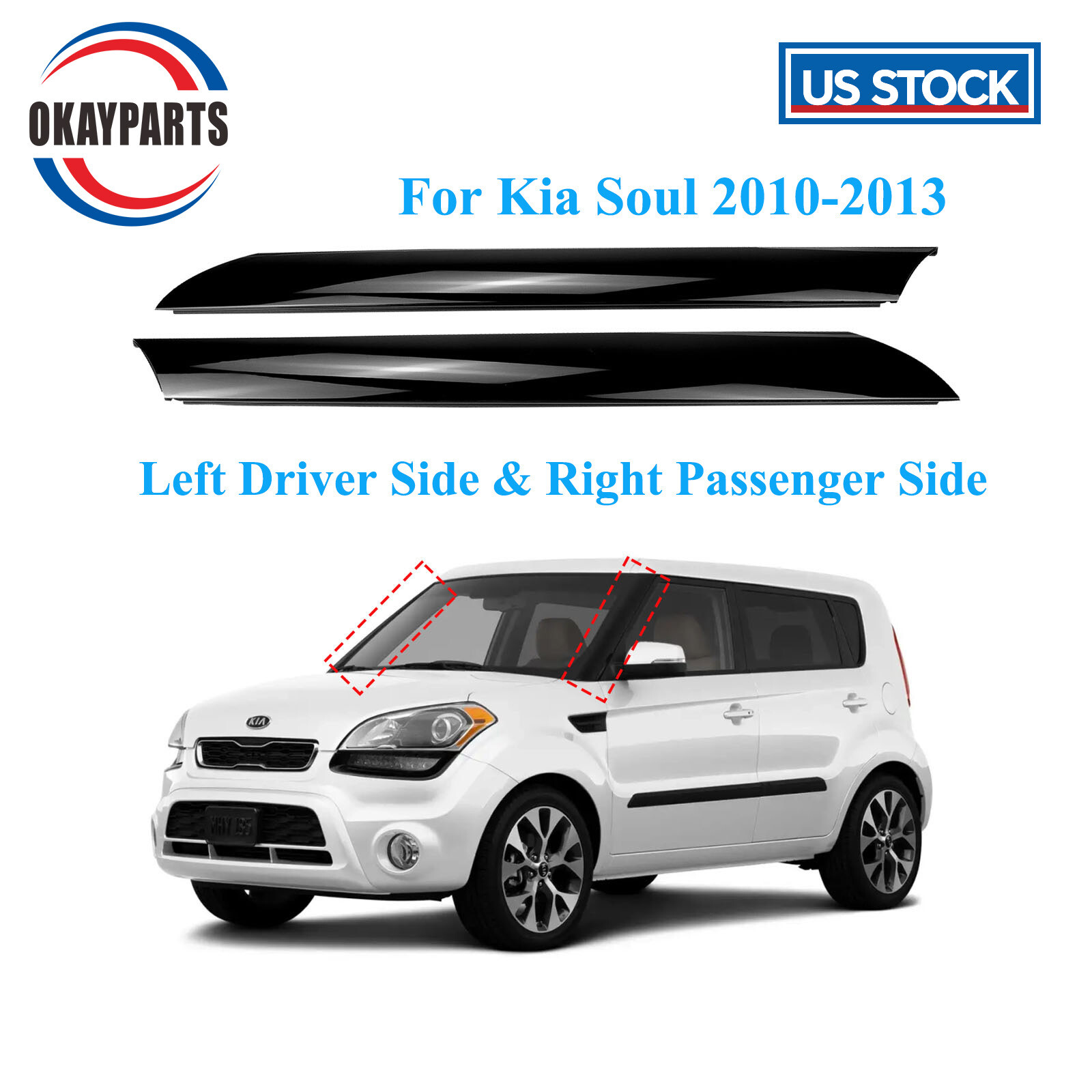 Pair Left & Right Windshield A-Pillar Trim Panel Molding for Kia Soul 2010-2013 