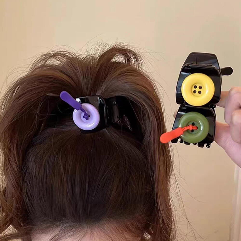 Contrast Color Small Shark Clip Hair Accessories Button-Decor Hair Clip Creative